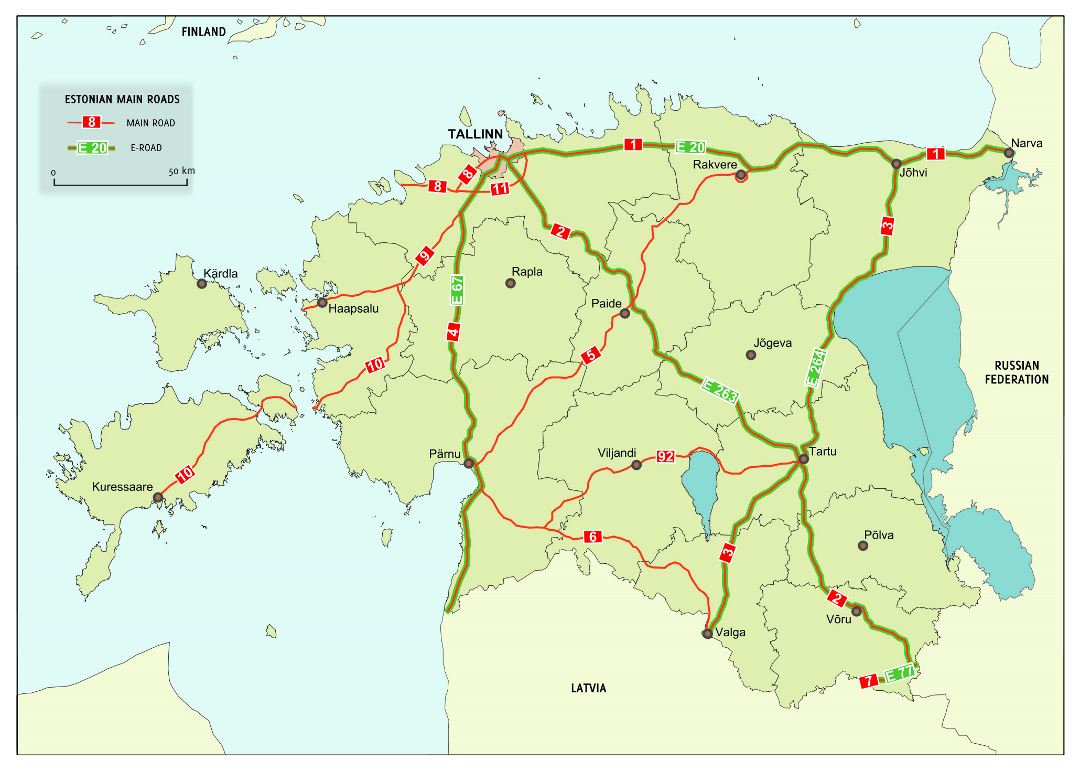 Large highways map of Estonia