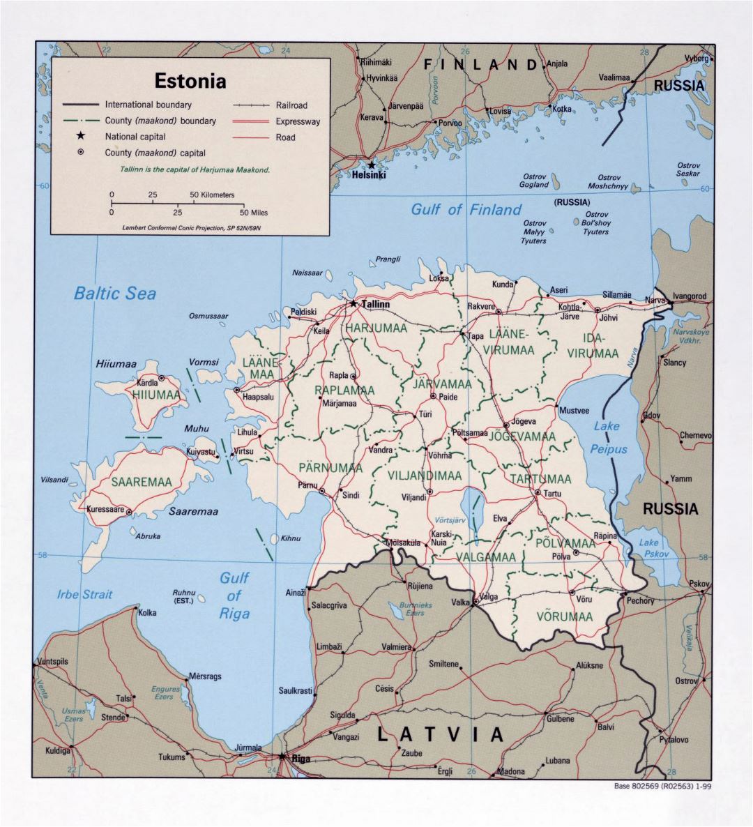 Large political and administrative map of Estonia - 1999