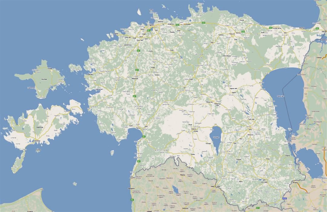 Large road map of Estonia with cities
