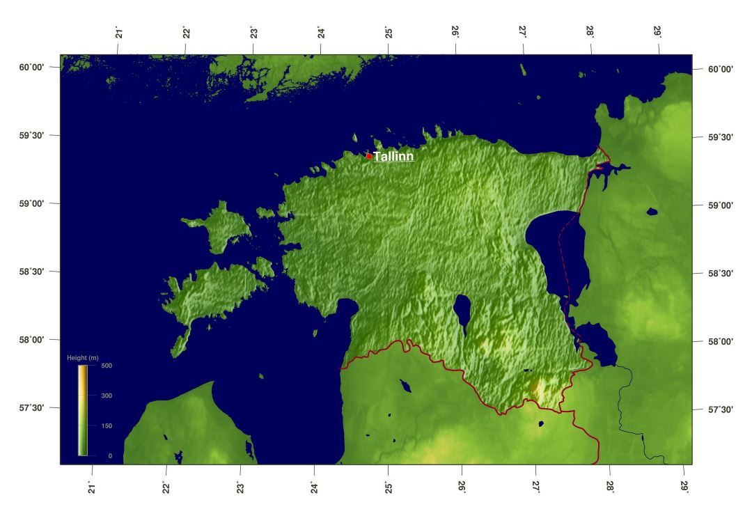 Large scale elevation map of Estonia