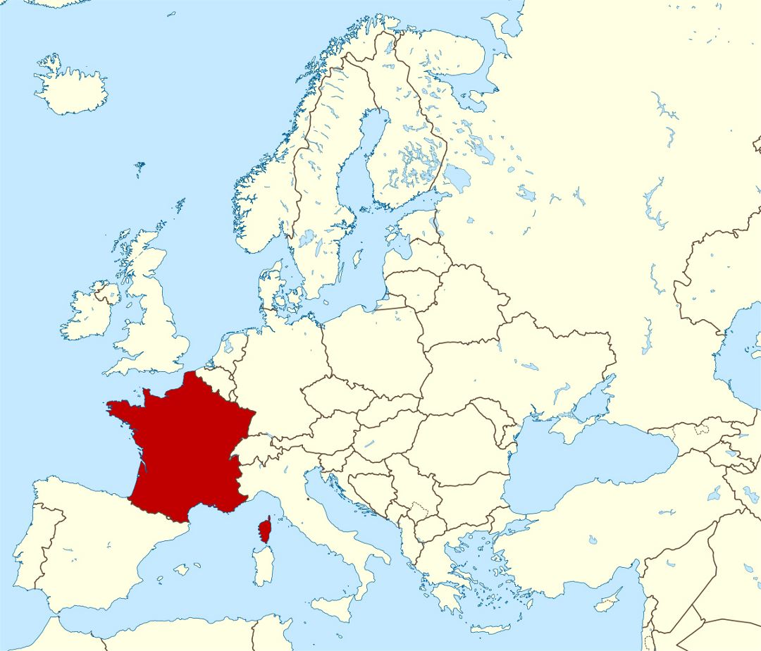 Large location map of France in Europe