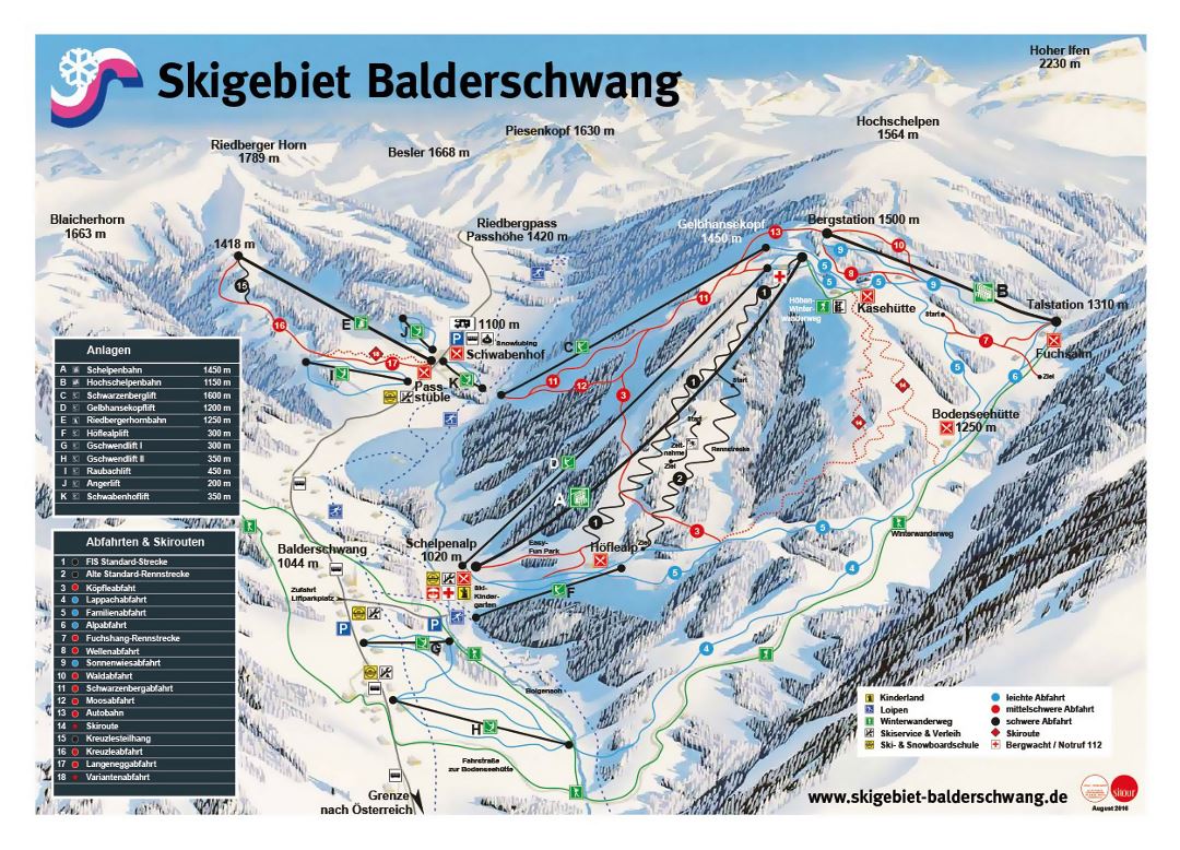 Detailed piste map of Balderschwang Ski Resort - 2016