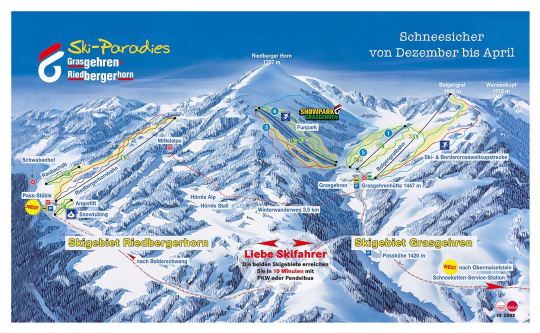 Detailed piste map of Grasgehren Ski Resort - 2003