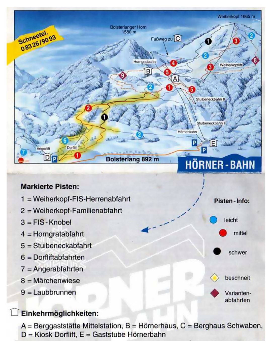 Detailed piste map of Horner - Bahn (Bolsterlang) Ski Resort - 1998