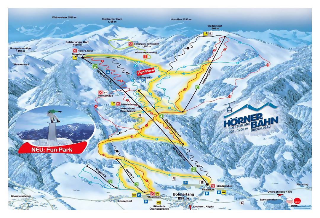 Detailed piste map of Horner - Bahn (Bolsterlang) Ski Resort - 2007