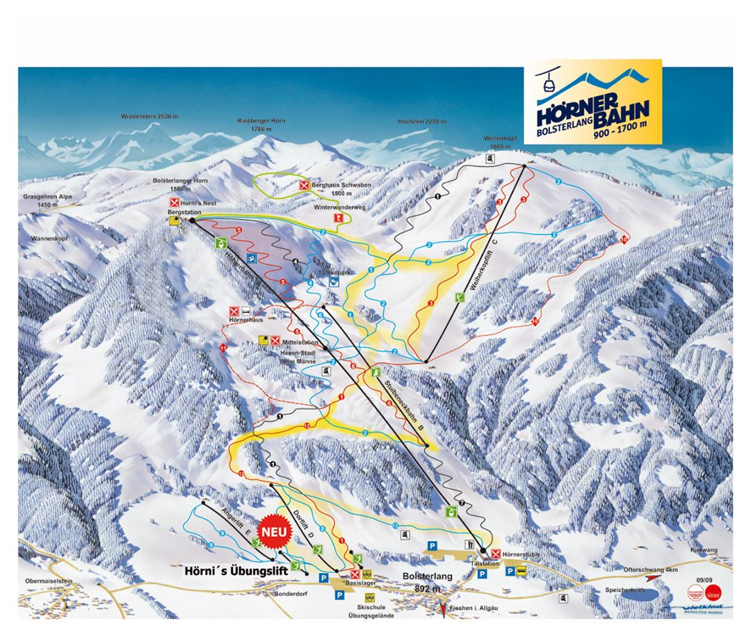 Detailed piste map of Horner - Bahn (Bolsterlang) Ski Resort - 2009