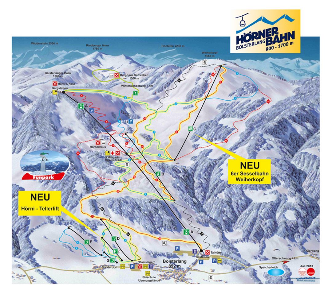 Detailed piste map of Horner - Bahn (Bolsterlang) Ski Resort - 2013