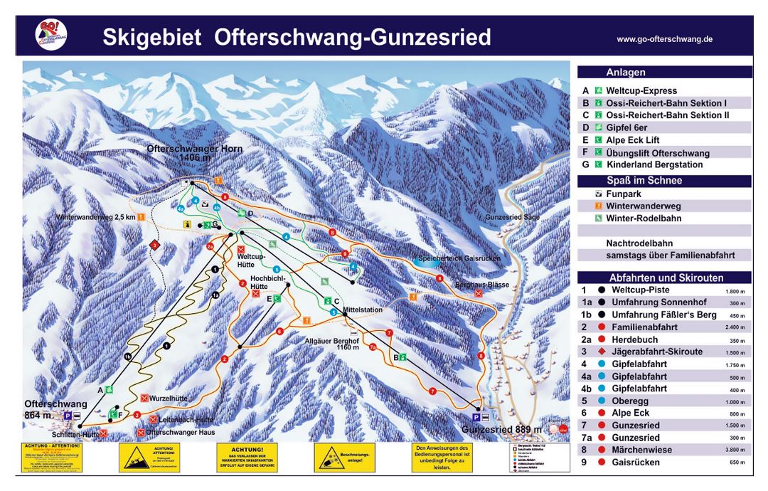 Detailed piste map of Ofterschwang Ski Resort - 2013