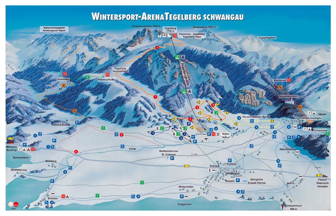 Detailed piste map of Tegelberg Ski Resort - 2007
