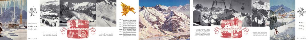 Large detailed old guide and piste map of Kleinwalsertal Ski Resort - 1956