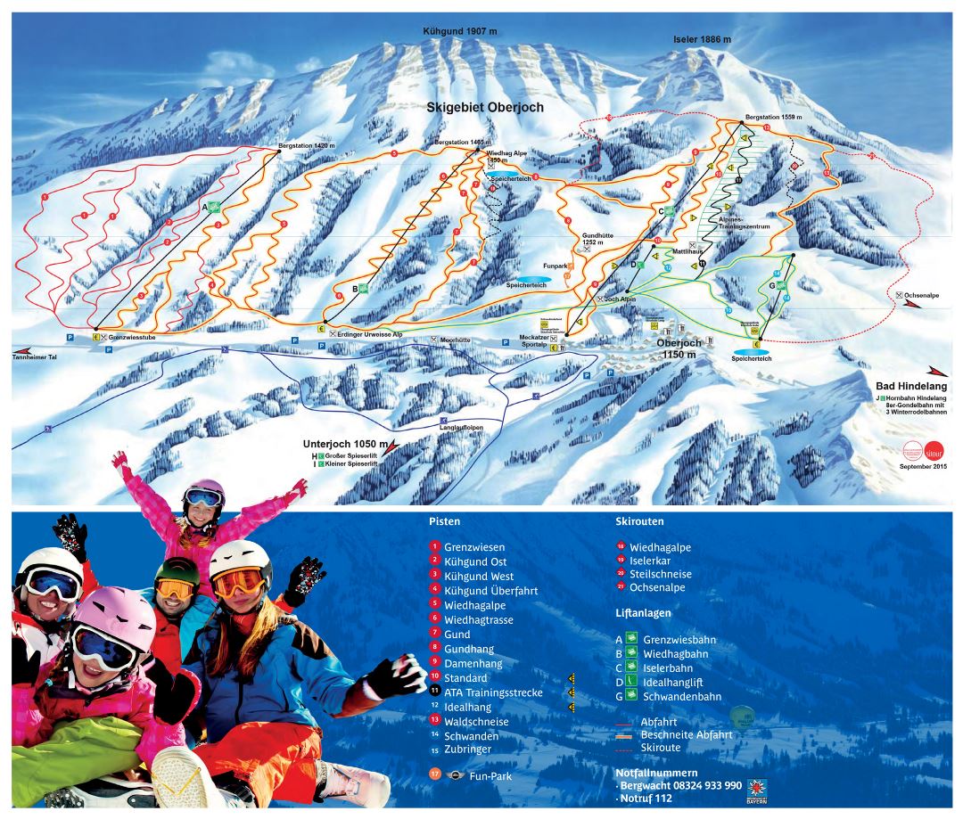 Large detailed piste map of Hindelang-Oberjoch Ski Resort - 2015