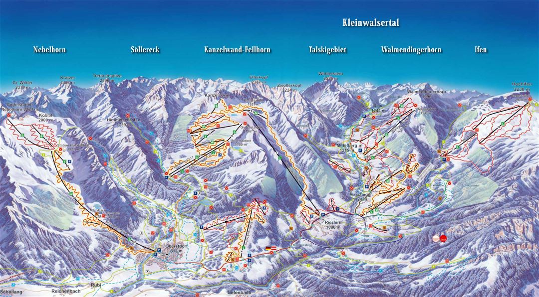 Large detailed piste map of Kleinwalsertal - Oberstdorf Ski Resort - 2009