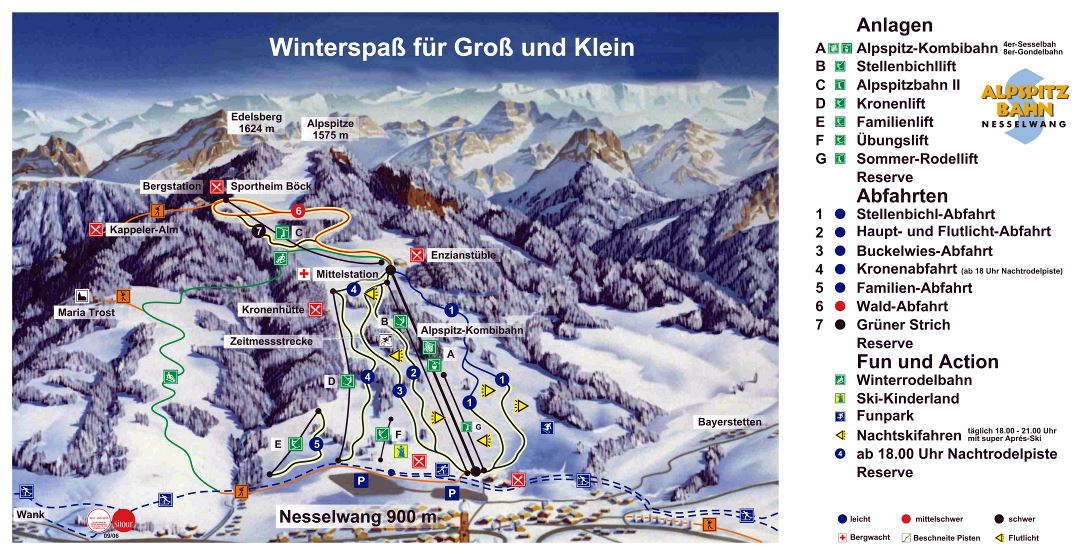 Large detailed piste map of Nesselwang Ski Resort - 2010