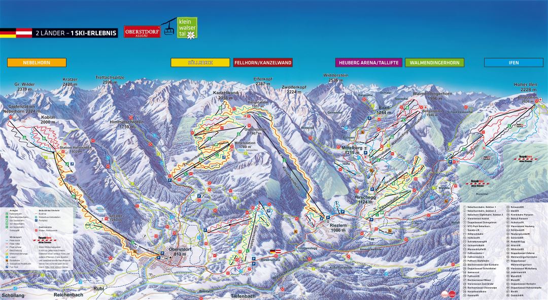 Large detailed piste map of Oberstdorf - Kleinwalsertal Ski Resort - 2010