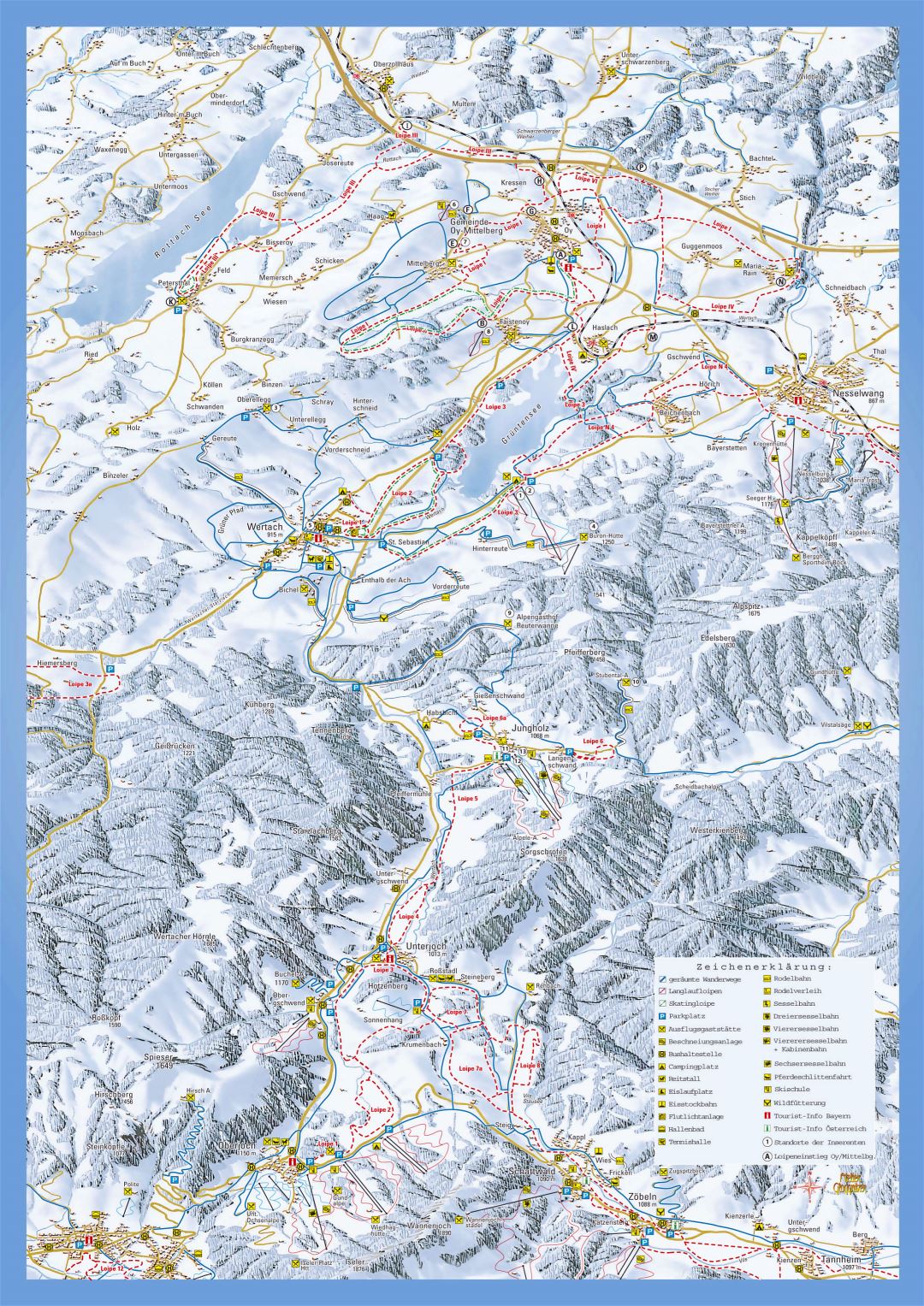 Large detailed piste map of Oy-Mittelberg Ski Resort - 2010