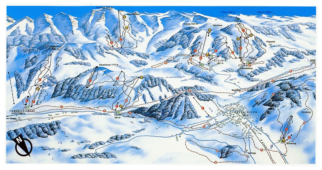 Large detailed piste map of Steibis Ski Resort - 1998
