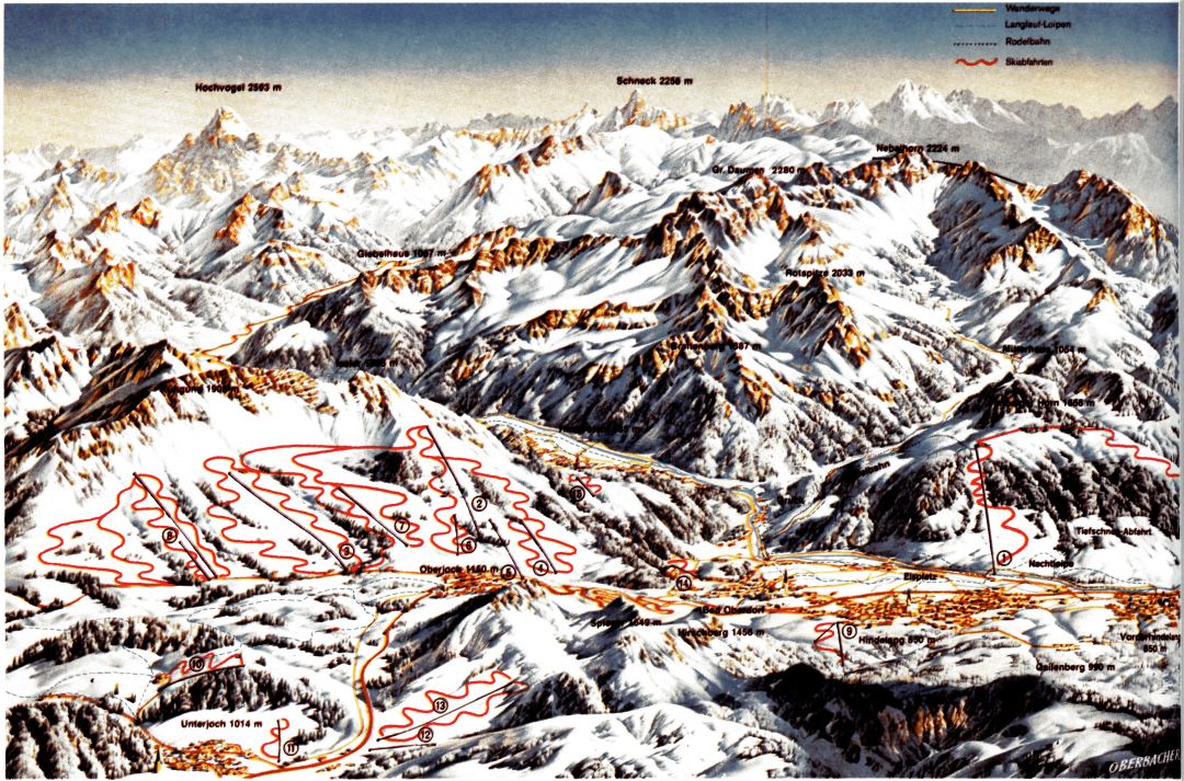 Large old piste map of Hindelang-Oberjoch Ski Resort - 1985