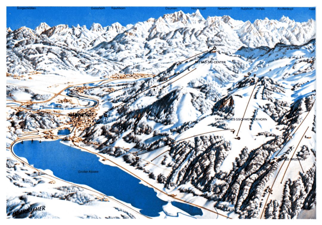 Large old piste map of Mittag - Immenstadt Ski Resort - 1985