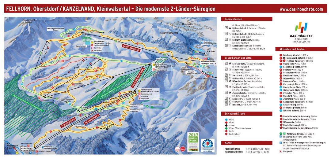 Large piste map of Fellhorn, Kanzelwand, Kleinwalsertal - Oberstdorf Ski Resort - 2010