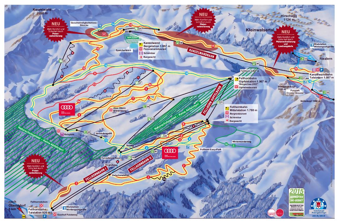 Large piste map of Fellhorn, Kanzelwand, Kleinwalsertal - Oberstdorf Ski Resort - 2014