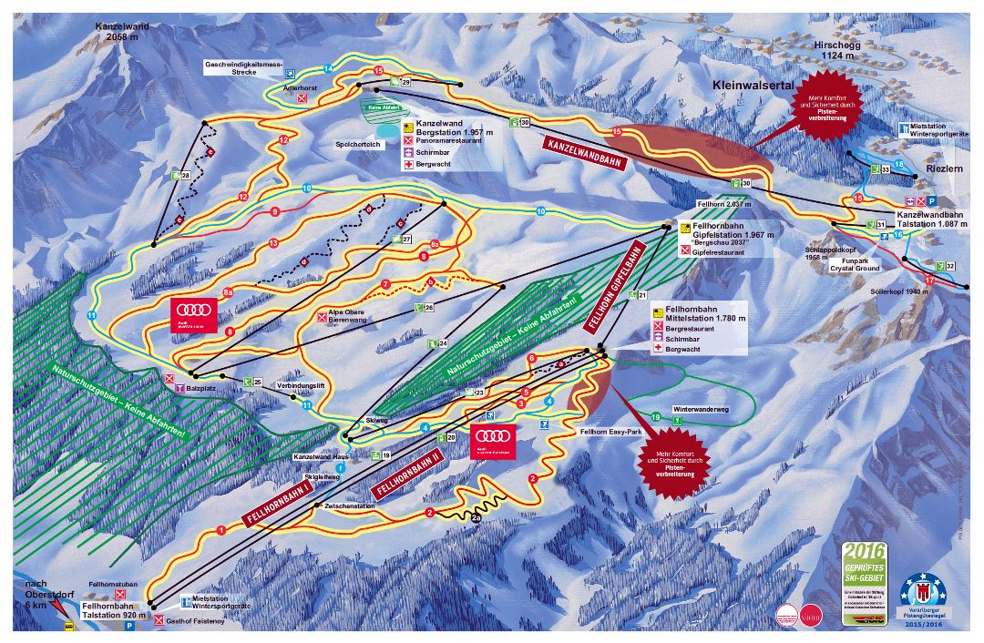 Large piste map of Fellhorn, Kanzelwand, Kleinwalsertal - Oberstdorf Ski Resort - 2015