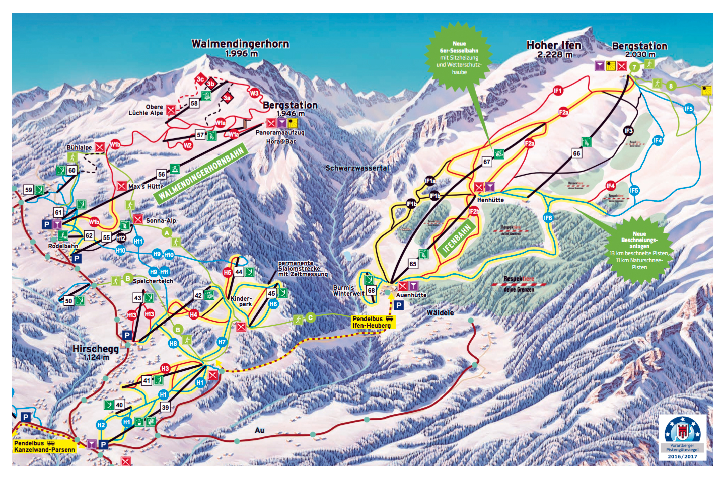 Large piste map of Hirschegg, Kleinwalsertal - Oberstdorf Ski Resort