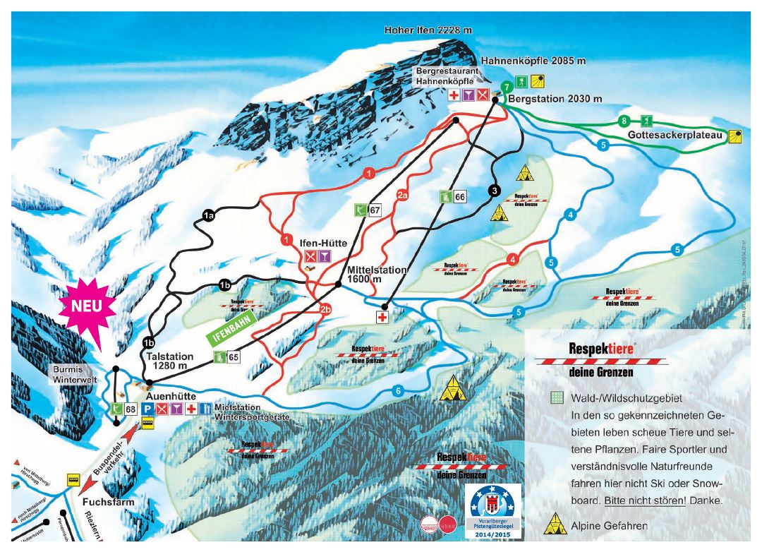 Large piste map of Ifen, Kleinwalsertal - Oberstdorf Ski Resort - 2014