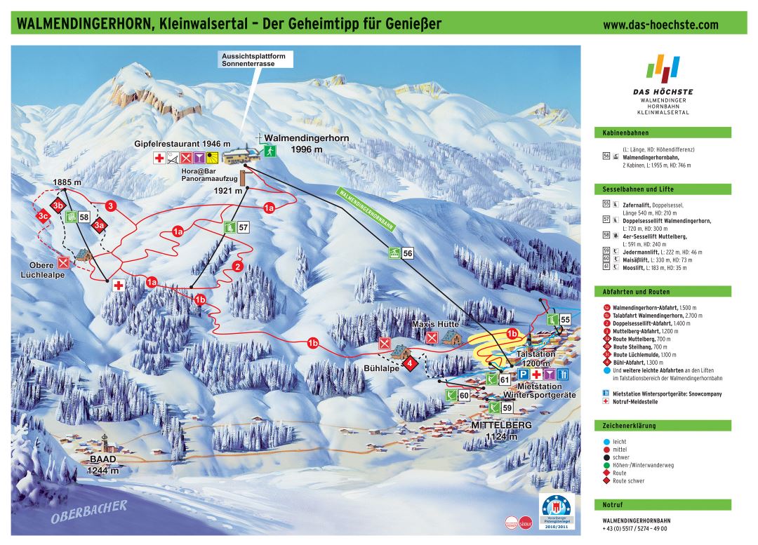 Large piste map of Mittelberg, Walmendingerhorn, Kleinwalsertal - Oberstdorf Ski Resort - 2010