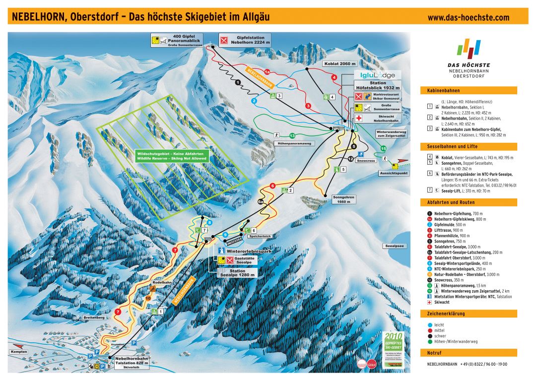 Large piste map of Nebelhorn, Kleinwalsertal - Oberstdorf Ski Resort - 2010