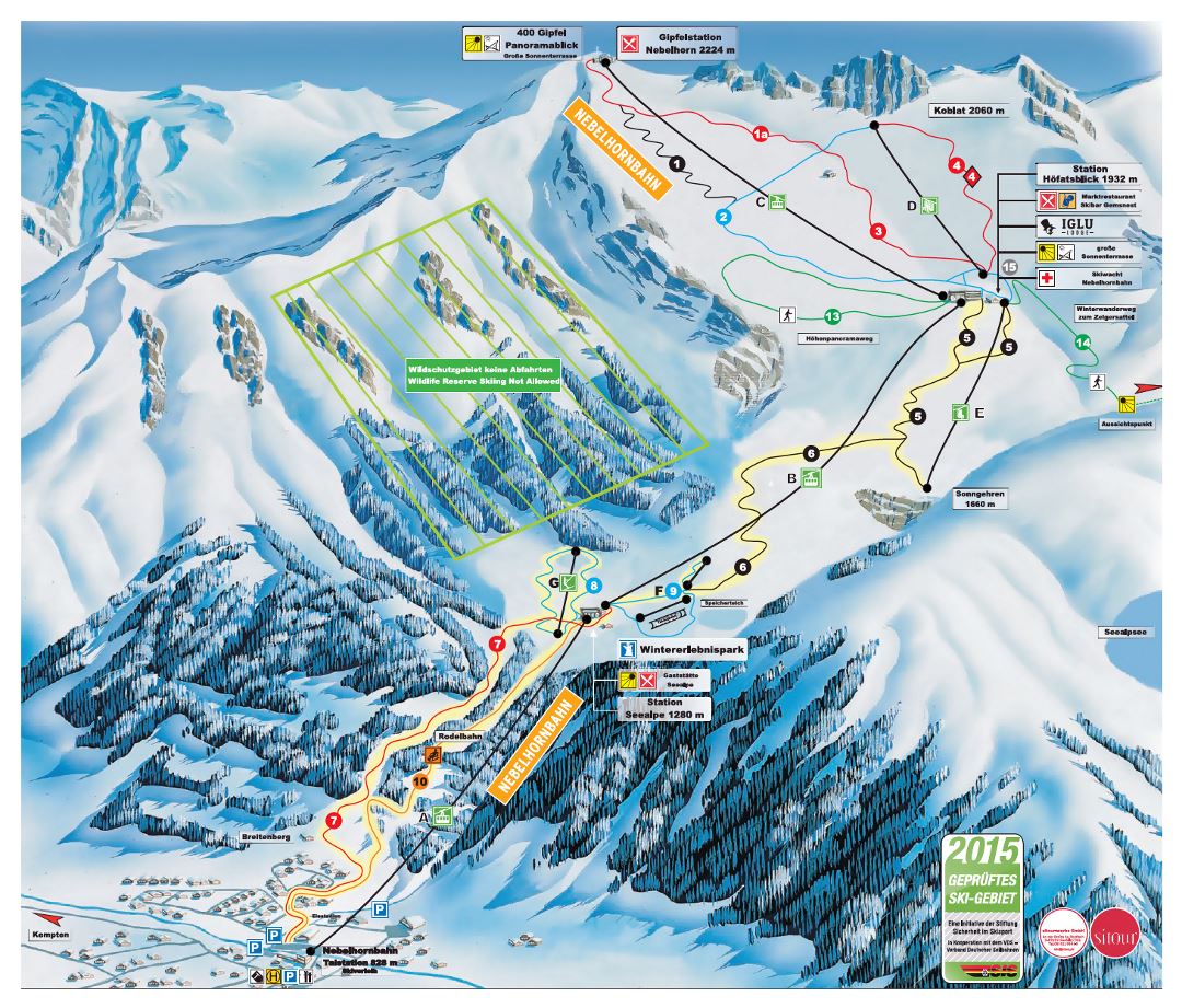 Large piste map of Nebelhorn, Kleinwalsertal - Oberstdorf Ski Resort - 2014