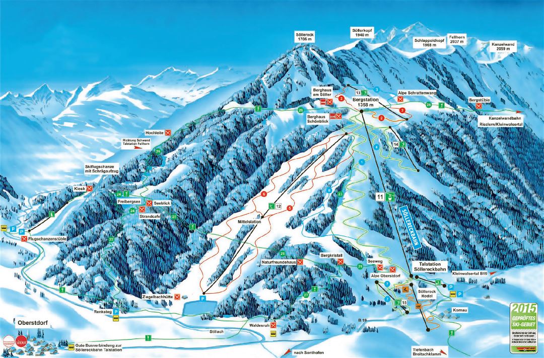 Large piste map of Oberstdorf, Sollereck, Kleinwalsertal - Oberstdorf Ski Resort - 2014