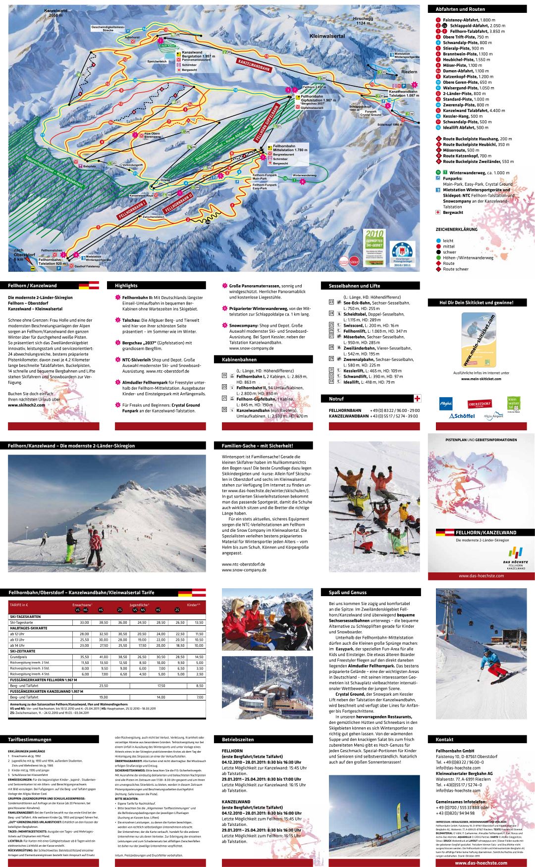 Large scale piste map and guide of Kanzelwand, Fellhorn, Kleinwalsertal - Oberstdorf Ski Resort - 2010