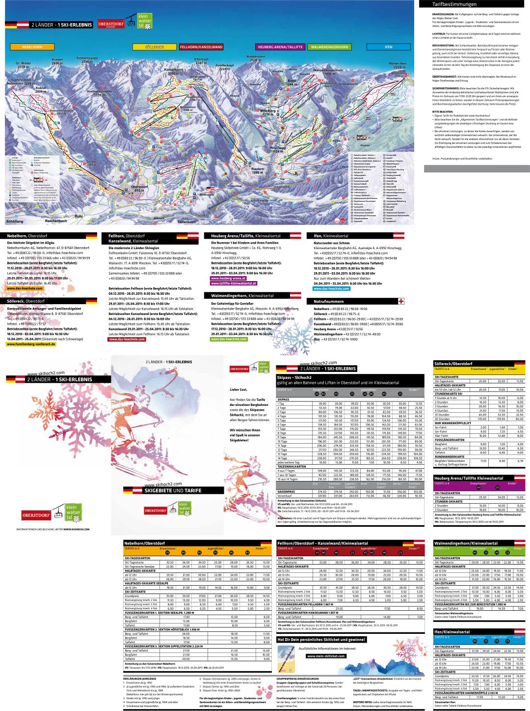 Large scale piste map and guide of Kleinwalsertal - Oberstdorf Ski Resort - 2010