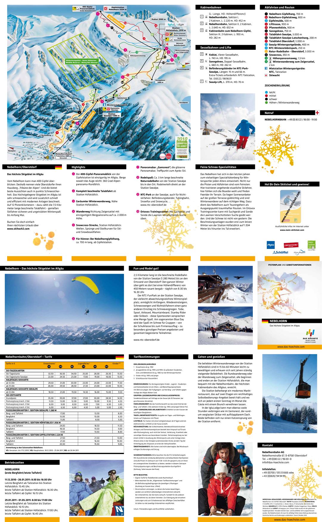 Large scale piste map and guide of Nebelhorn, Kleinwalsertal - Oberstdorf Ski Resort - 2010
