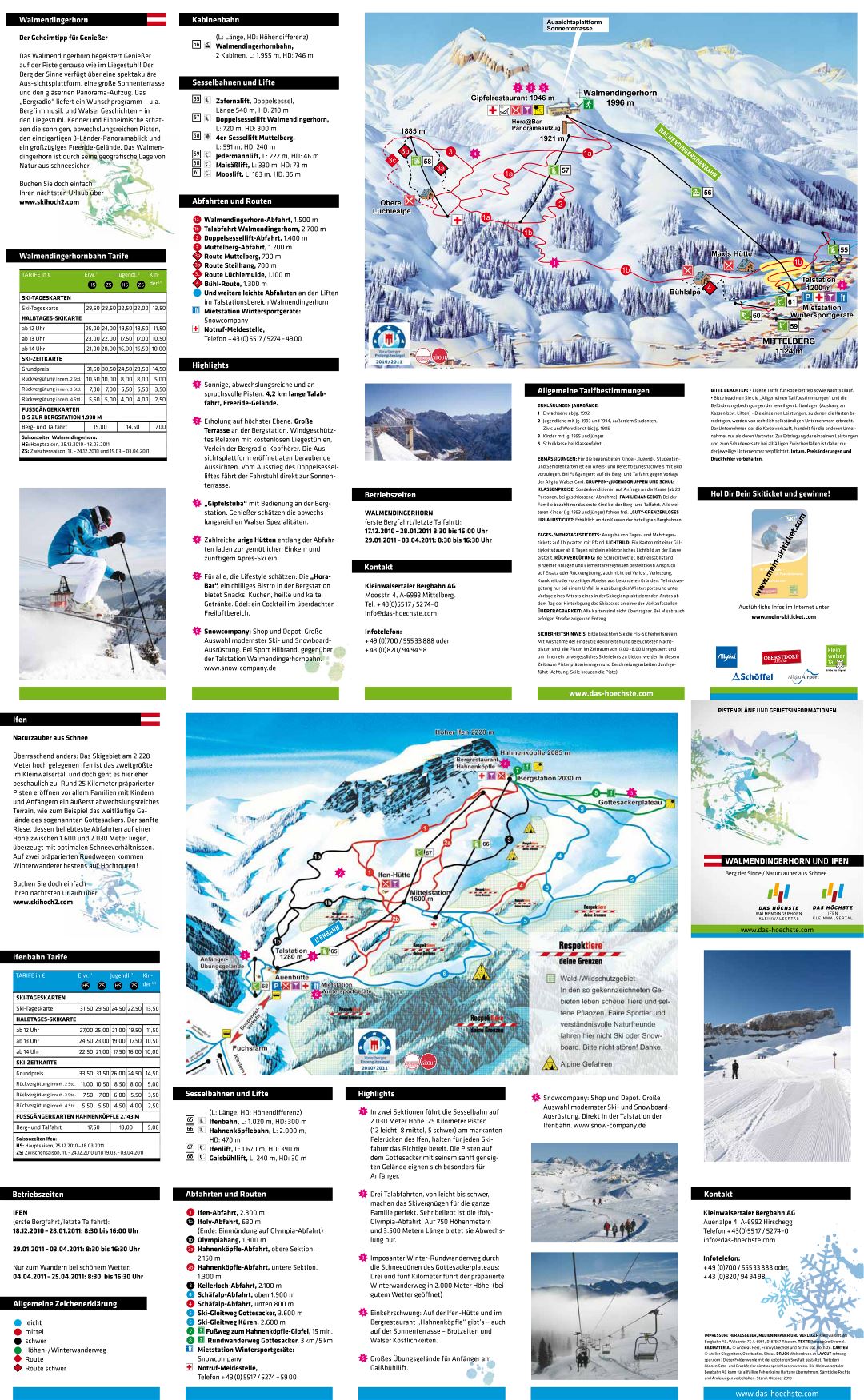 Large scale piste map and guide of Walmendingerhorn, Ifen, Kleinwalsertal - Oberstdorf Ski Resort - 2010