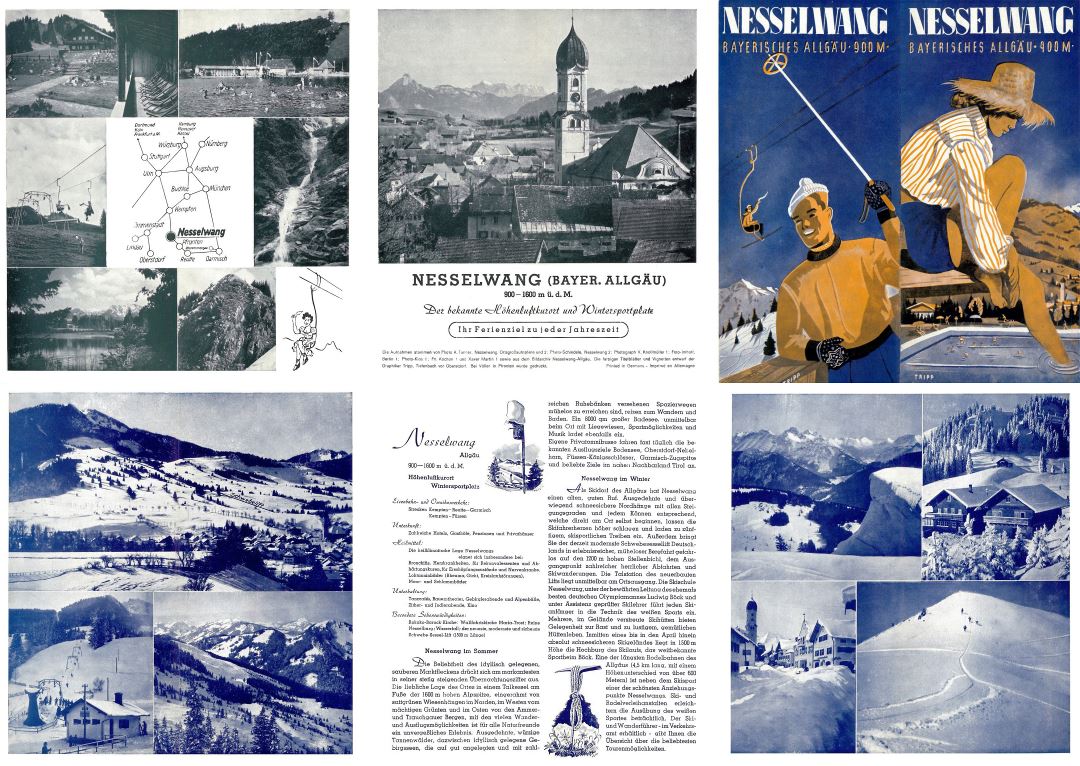 Large scale vintage guide of Nesselwang Ski Resort - 1955