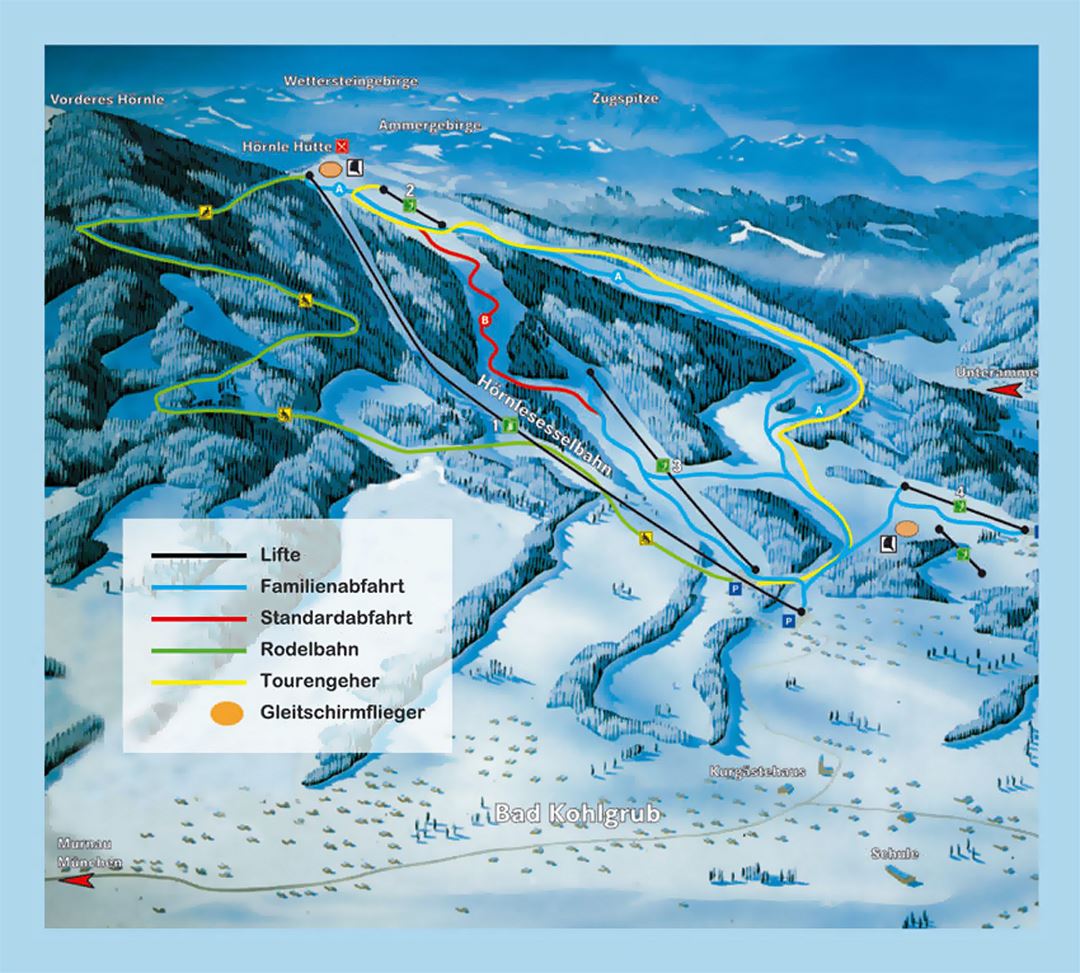 Detailed piste map of Hornlebahn Bad Kohlgrub Ski Resort - 2010