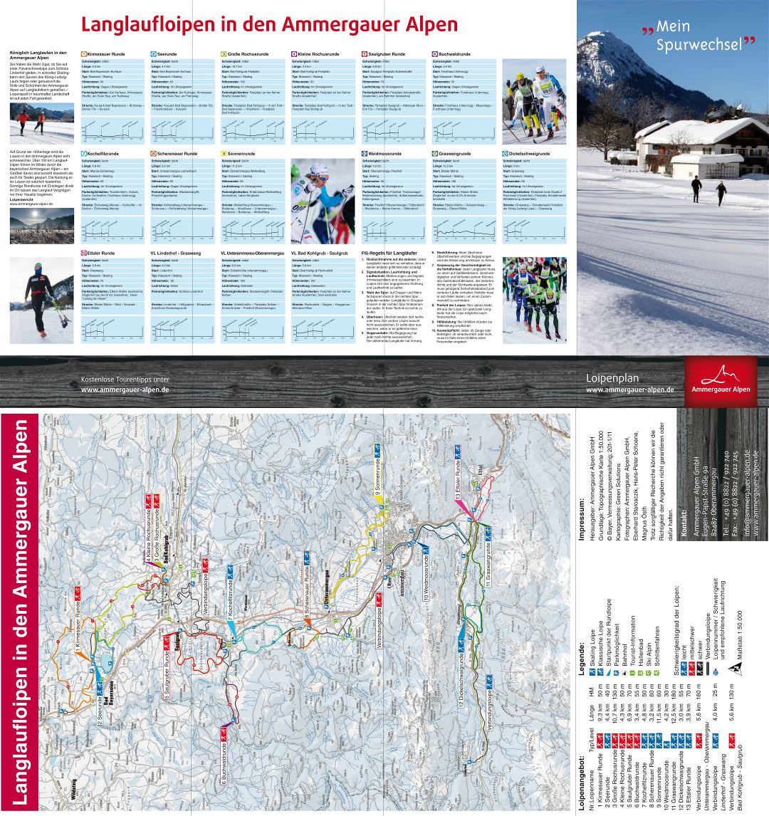 Large detailed piste map of Ammergauer Alpen, Langlaufloipen Ski Resort - 2012
