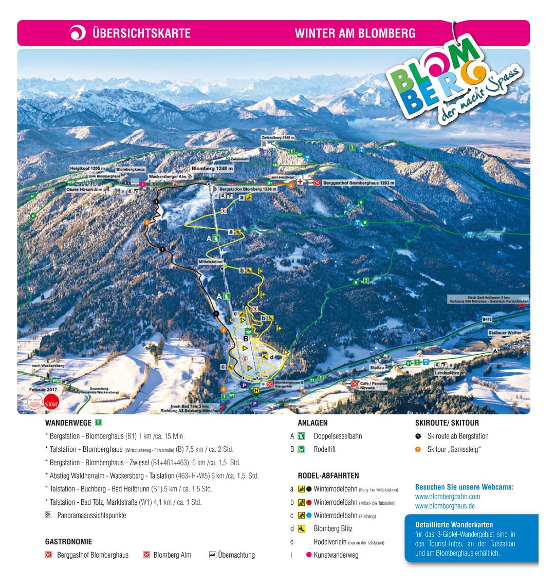 Large detailed piste map of Blomberg Ski Resort - 2017