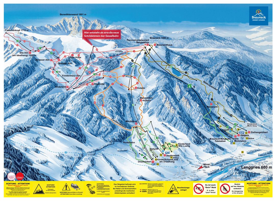 Large detailed piste map of Brauneck Ski Resort - 2018