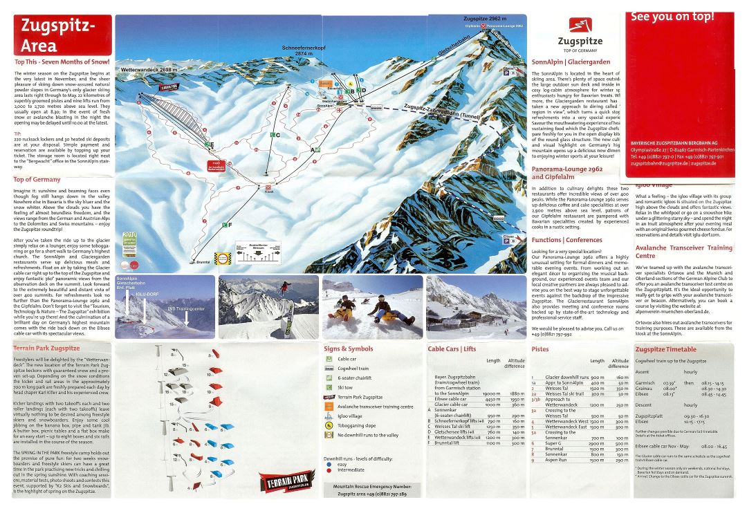 Large detailed piste map of Zugspitze - 2010