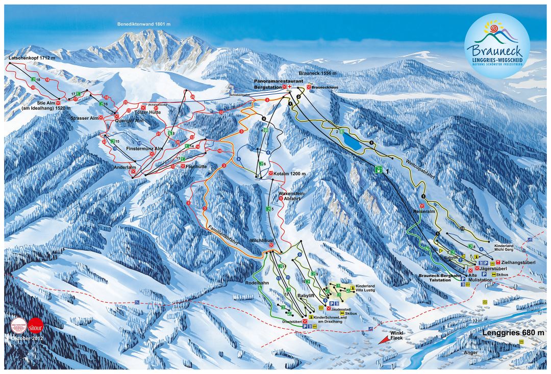 Large piste map of Brauneck Ski Resort - 2013