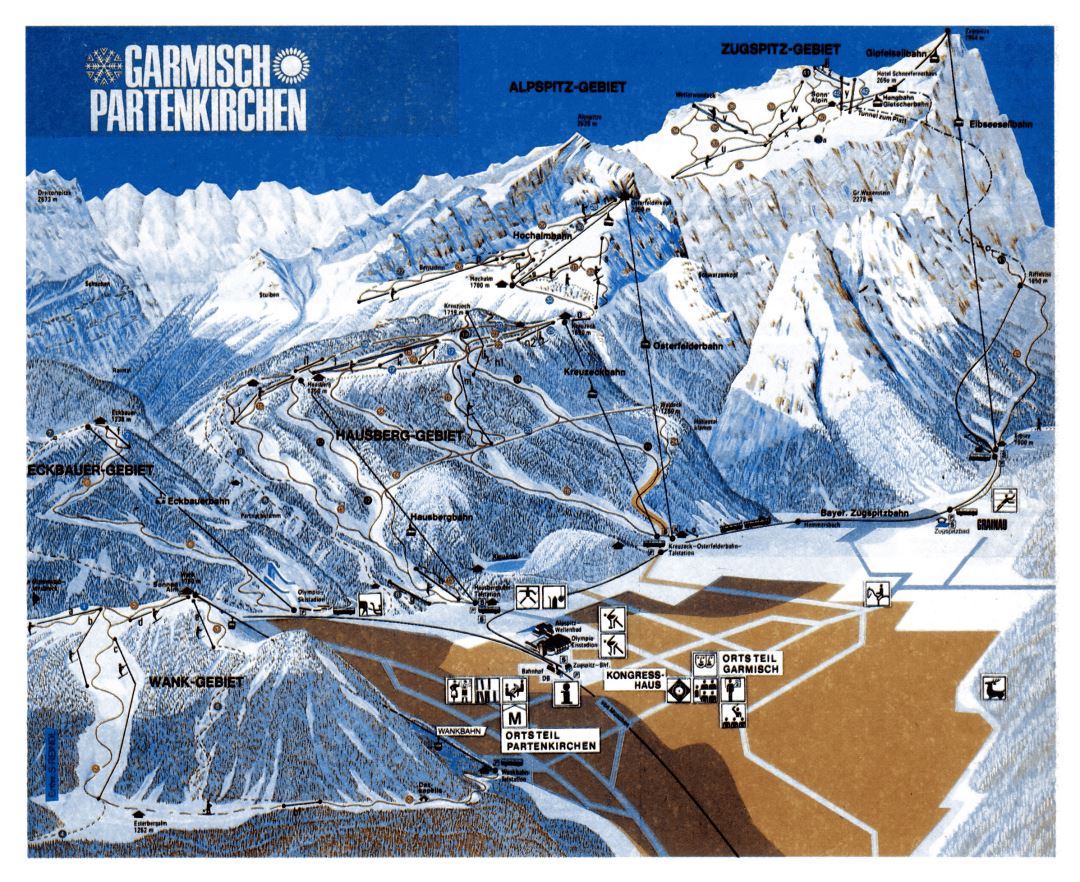 Large piste map of Garmisch-Partenkirchen Ski Resort - 1993