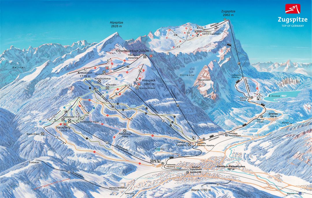 Large piste map of Garmisch-Partenkirchen, Zugspitze Ski Resort - 2012