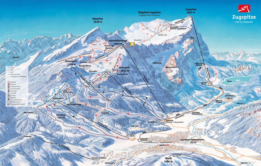 Large piste map of Garmisch-Partenkirchen, Zugspitze Ski Resort - 2015