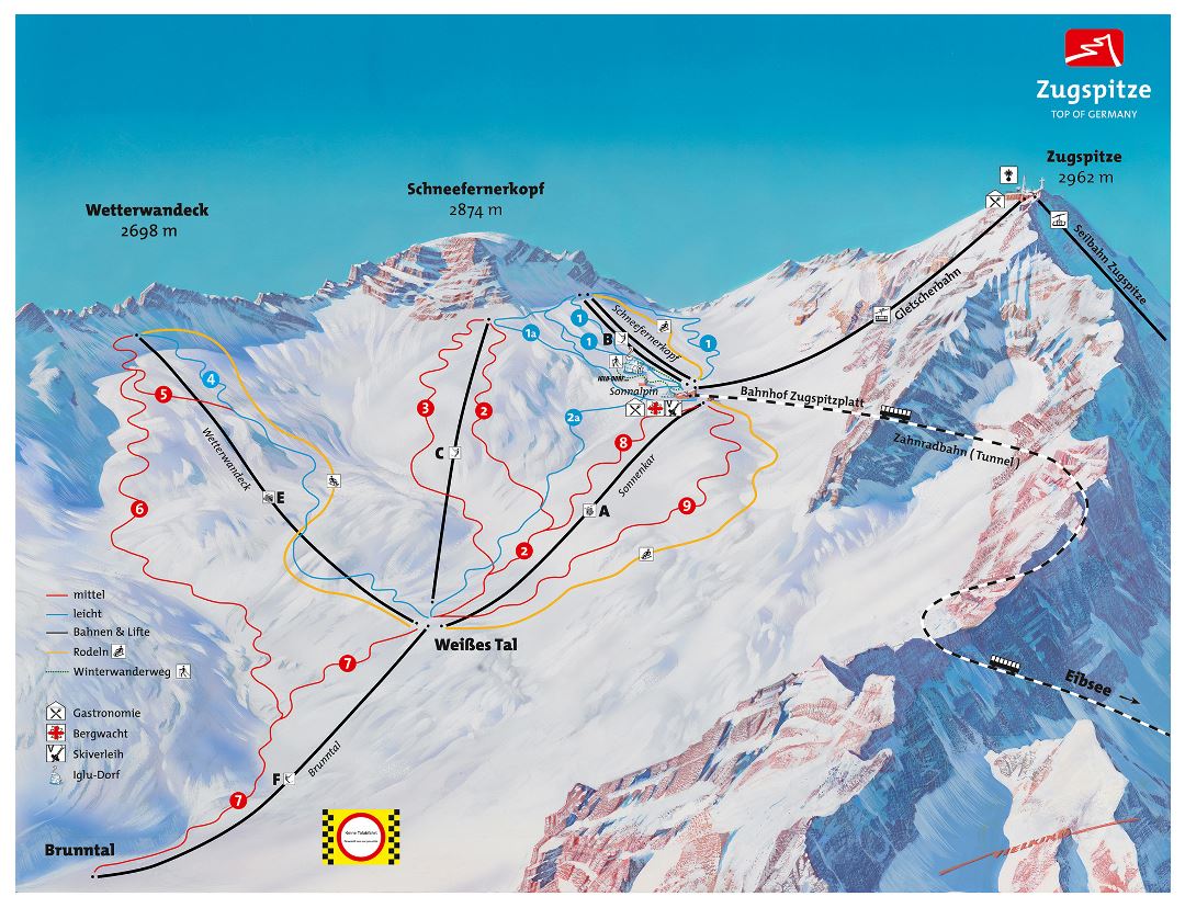 Large piste map of Zugspitze - 2017