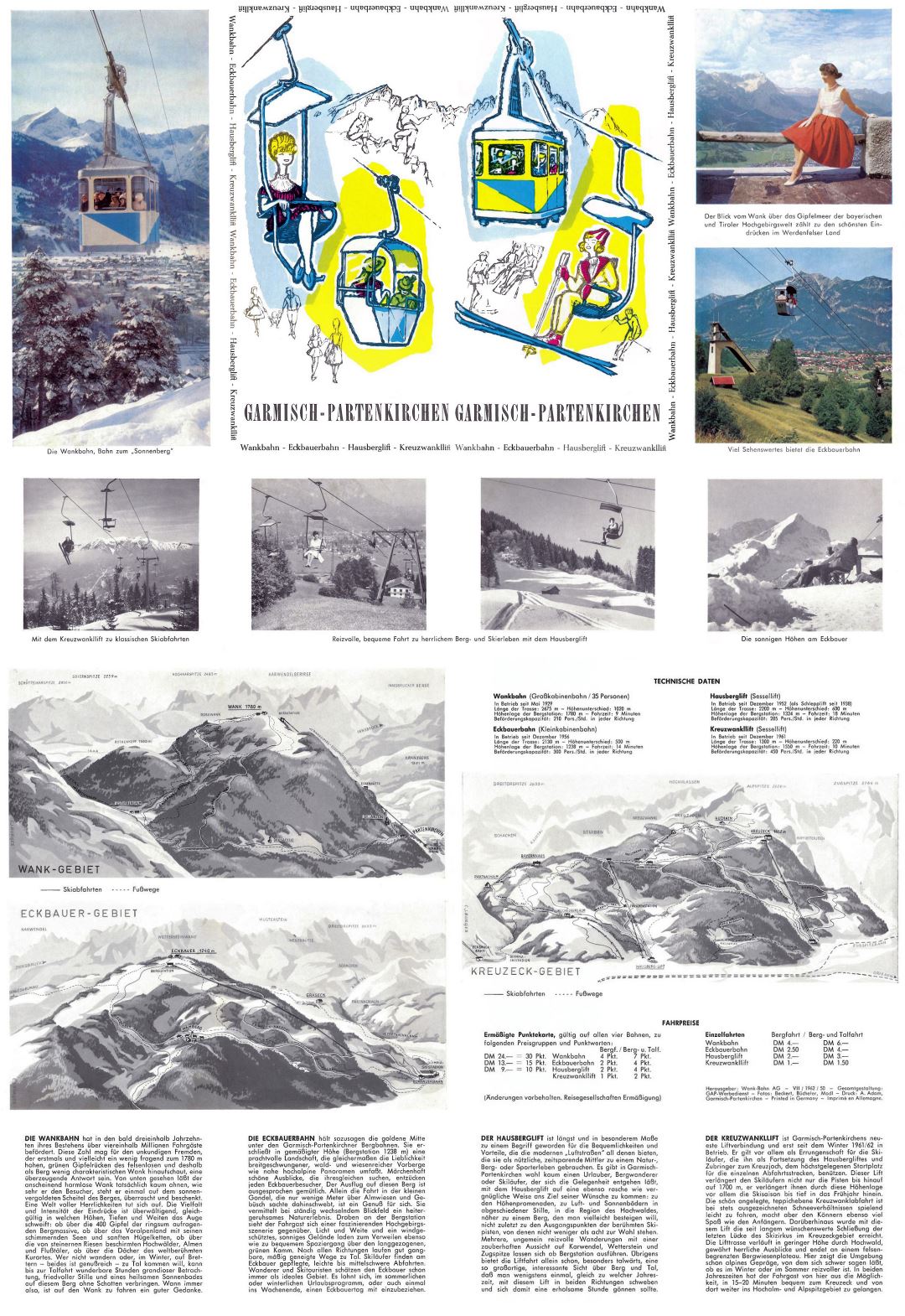 Large scale old guide and piste map of Garmisch-Partenkirchen Ski Resort - 1962