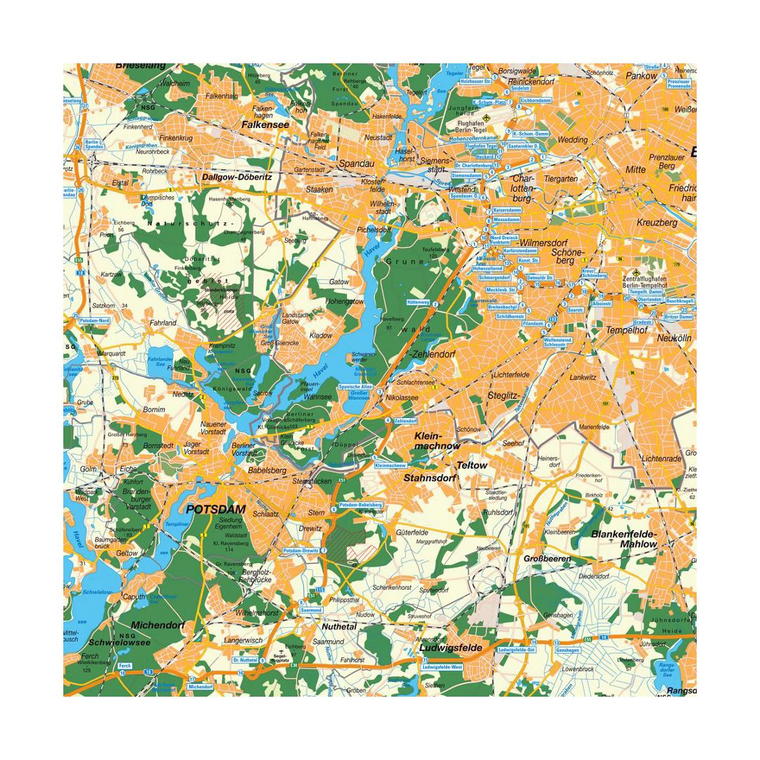 Detailed Berlin and Potsdam region map