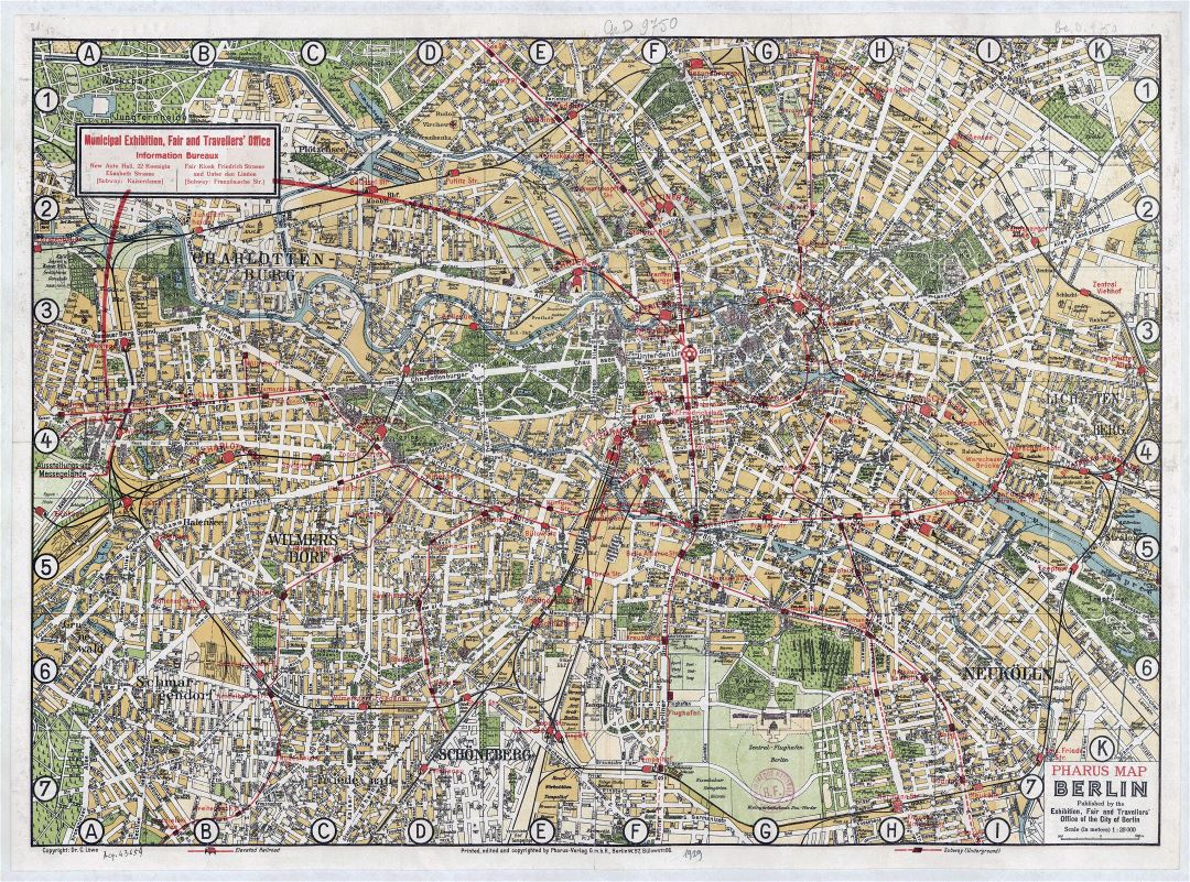 Large detailed old Pharus map of Berlin - 1929