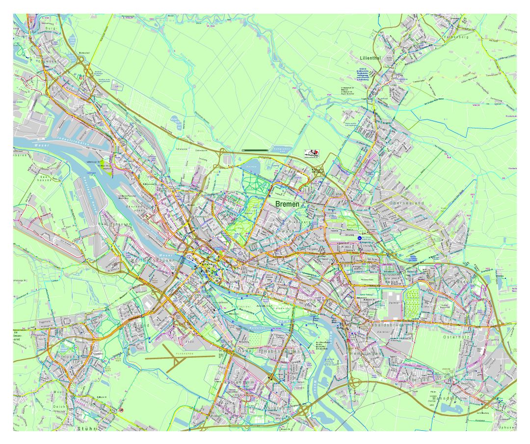 Large detailed map of Bremen city